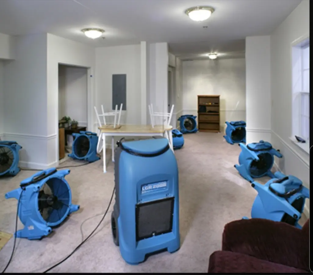 Air movers and dehumidifier setup for Water Damage Restoration in Melvindale